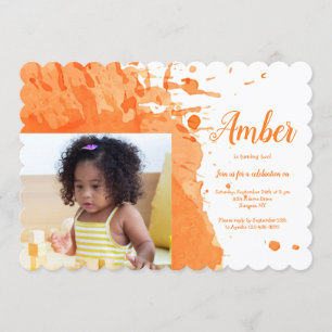 Invitation Orange Splash Photo Anniversaire