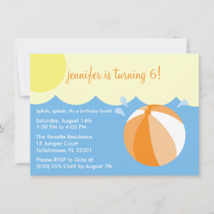 Invitation Orange Splish Splash Anniversaire Pool Party