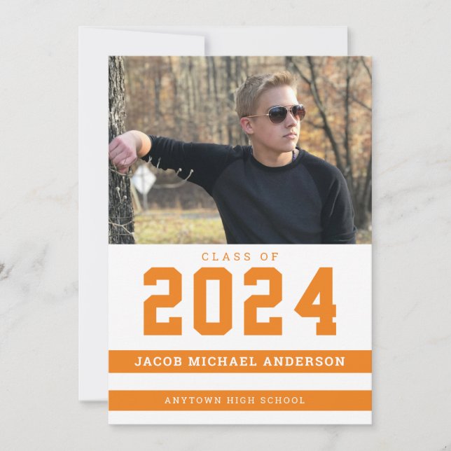 Invitation Orange Sporty Stripes Photo Graduation Party (Devant)