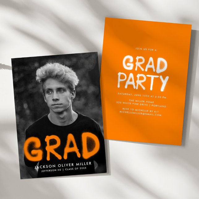Invitation Orange Spray Paint Photo Party graduation (Créateur téléchargé)