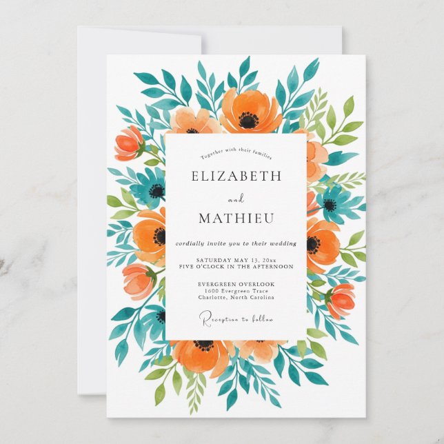 Invitation Orange Sublime Summer Botanical Wedding (Devant)
