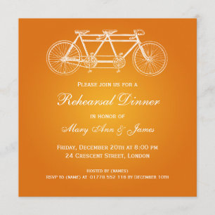 Invitation Orange tandem de vélo de dîner de répétition de