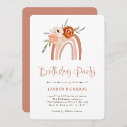 Invitation Orange Terracotta Boho | Rainbow Birthday Party