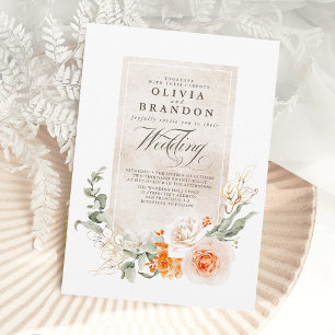 Invitation Orange Terracotta et Mariage Floral blanc Invitat