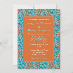 Invitation Orange tropicale et Mariage floral bleu