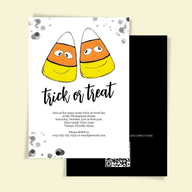 Invitation Orange Trou ou traiter Corn de bonbons Fête d'Hall (Trick or treat Halloween party invitation with cute candy corn, )