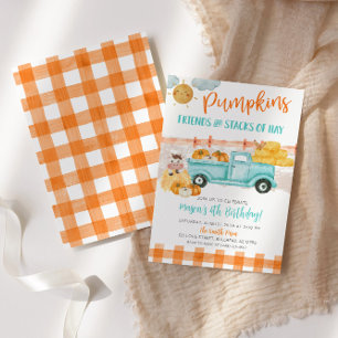Invitation Orange & turquoise Citrouille Harvest Truck Annive