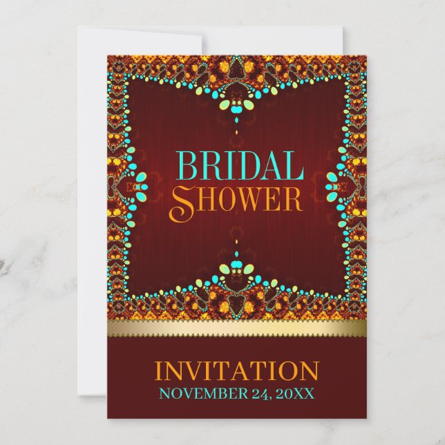 Invitation Orange Turquoise Or Boheme Exotique Oriental (Devant)