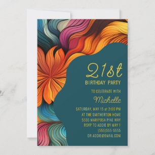 Invitation Orange Turquoise Retro courbes psychédéliques Anni