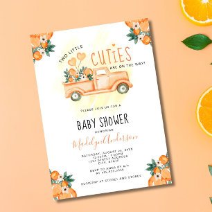 Invitation Orange Two Little Cuties Twins Baby shower