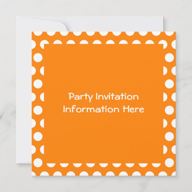 Invitation Orange uni avec des pois blancs (Devant)