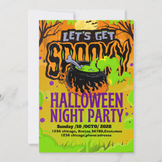 Invitation orange vert pourpre Chaudron bouillonnant design p