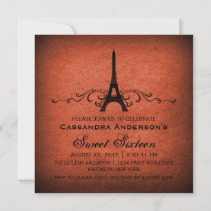 Invitation Orange Vintage Français Plourish Sweet 16 Invitati