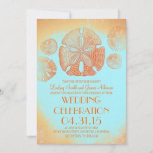 Invitation Orange vintage sable dollars plage mariage invitat