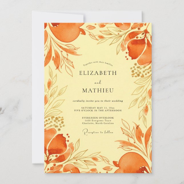 Invitation Orange Vivid Mediterranean Wedding (Devant)