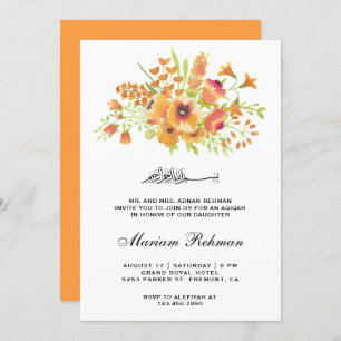 Invitation Orange Watercolor Floral Baby Girl Aqiqah