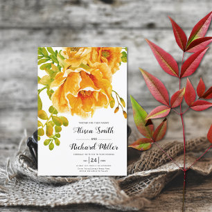 Invitation Orange watercolor flowers typography wedding
