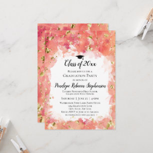 Invitation Orange Watercolor Gold Splatter Graduation Party
