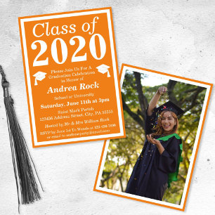Invitation Orange White Class of 2024 Graduation Photo