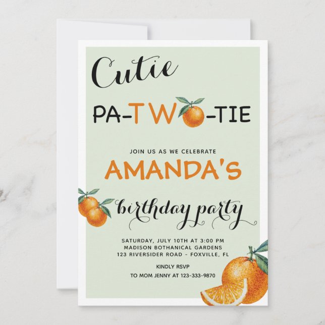 Invitation Oranges 2e anniversaire cutie pata-deux cravates (Devant)