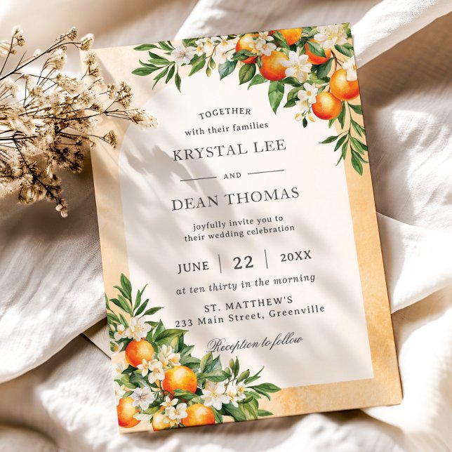 Invitation Oranges Agrumes Fruits Verdure Verger Mariage (modern orange fruit trees orchard wedding invitation cards)