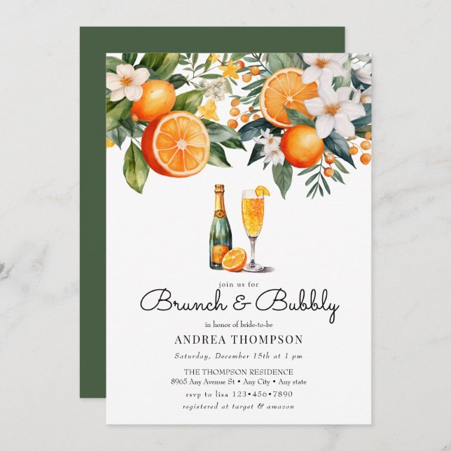 Invitation Oranges Aquarelle | Douche de Petit Déjeuner (Devant / Derrière)