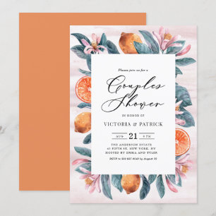 Invitation Oranges botaniques et fleurs roses Couples Douche