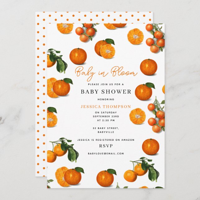 Invitation Oranges d'agrumes modernes bébé en Baby shower de  (Devant / Derrière)