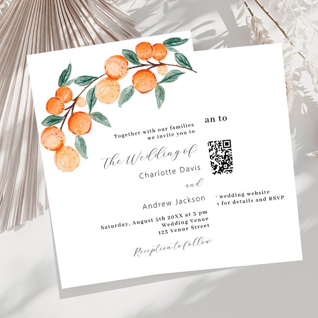 Invitation Oranges de agrumes aquarelle moderne QR RSVP maria (Créateur téléchargé)