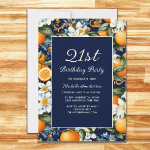Invitation Oranges de tout âge Fleurs blanches Anniversaire B