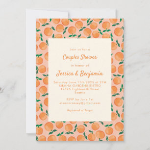Invitation Oranges d'été Fruit Aquarelle rose Couple Douche