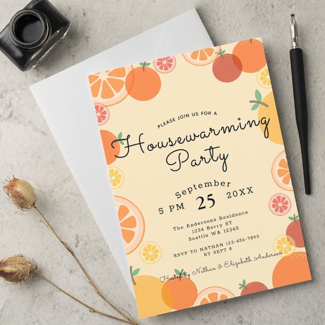 Invitation Oranges d'été Maison Fête du Réchauffement Invitat (Créateur téléchargé)