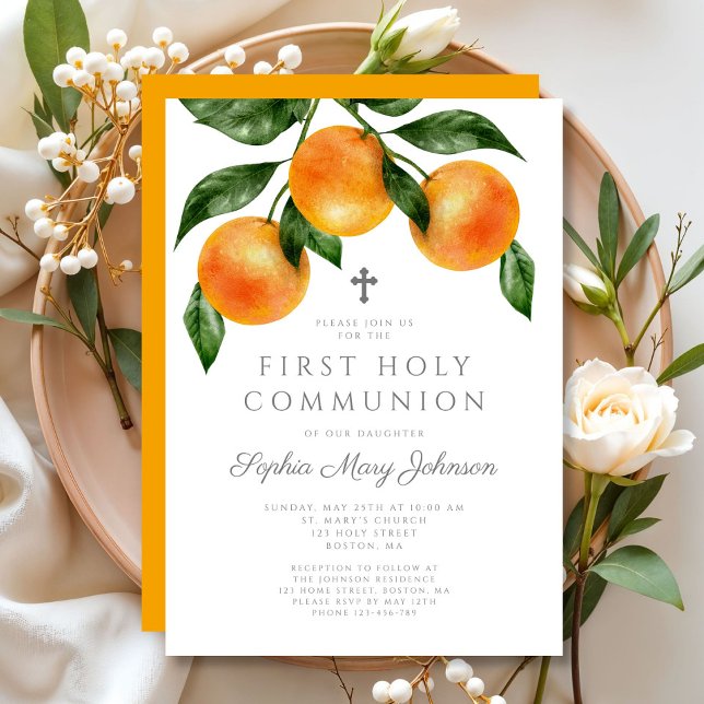 Invitation Oranges Élégantes Première Communion (Elegant Oranges First Holy Communion Invitation)