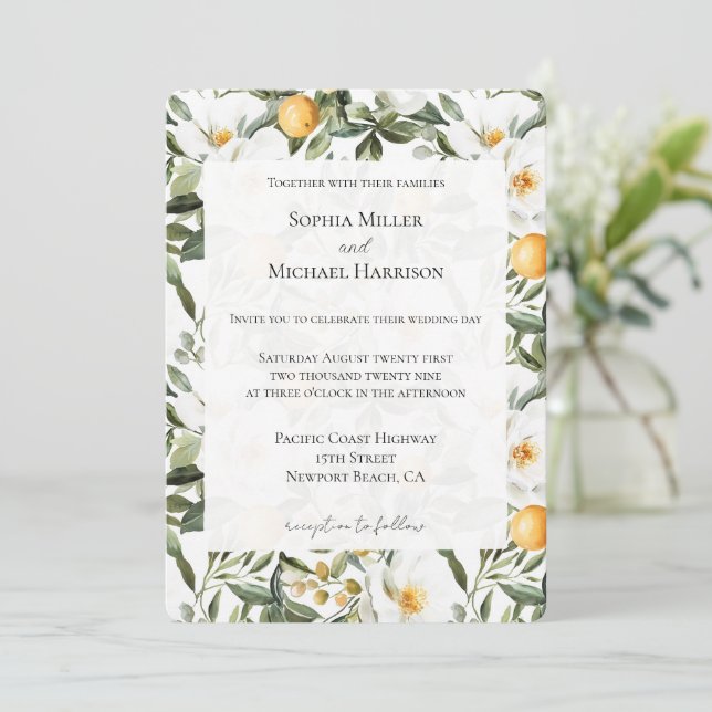 Invitation Oranges florales romantiques Sicile Mariage italie (Debout devant)