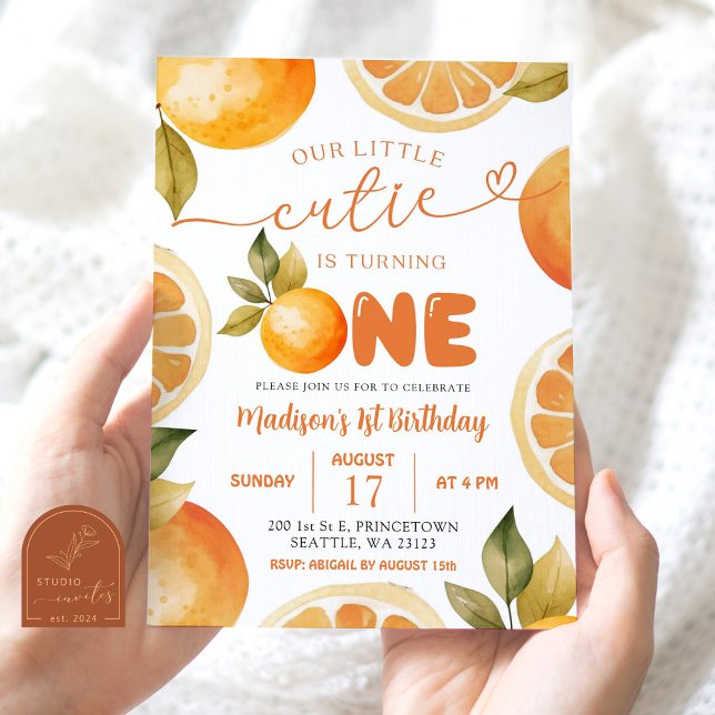 Invitation Oranges Notre petite chérie a un an Anniversaire (Créateur téléchargé)