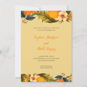 Invitation Oranges tropicales et fleurs Mariage jaune