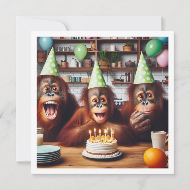Invitation Orangutangs fêter, singe photo anniversaire (Devant)
