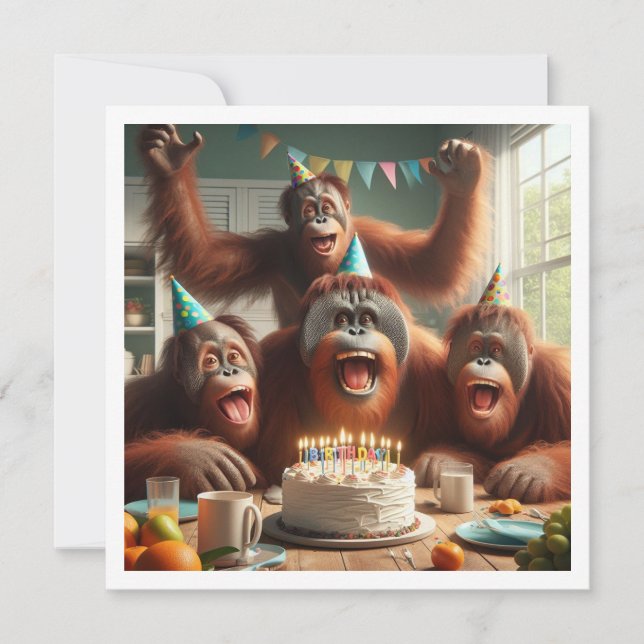 Invitation Orangutangs fêter, singe photo anniversaire (Devant)