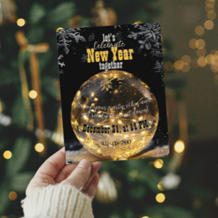 Invitation Orbe cristal Ethéal Lumières de fées dorées Nouvel