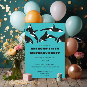 Invitation Orcas Killer Whales Turquoise Blue Anniversaire