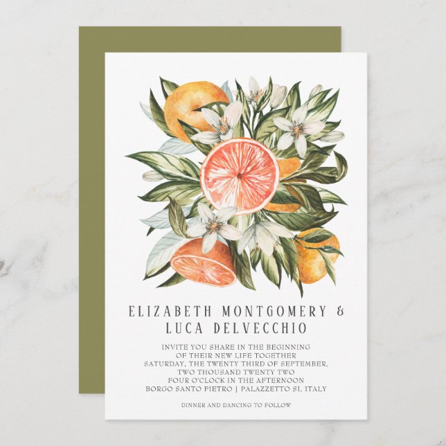 Invitation Orchard de Citrus| Boho Botanical Mariage (Devant / Derrière)