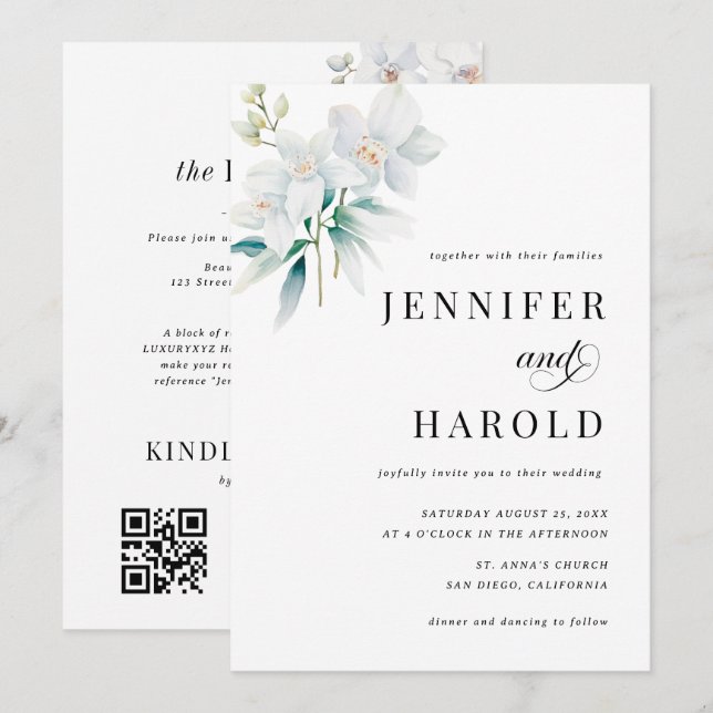 Invitation Orchid Floral Minimal Plain All in One Wedding (Devant / Derrière)