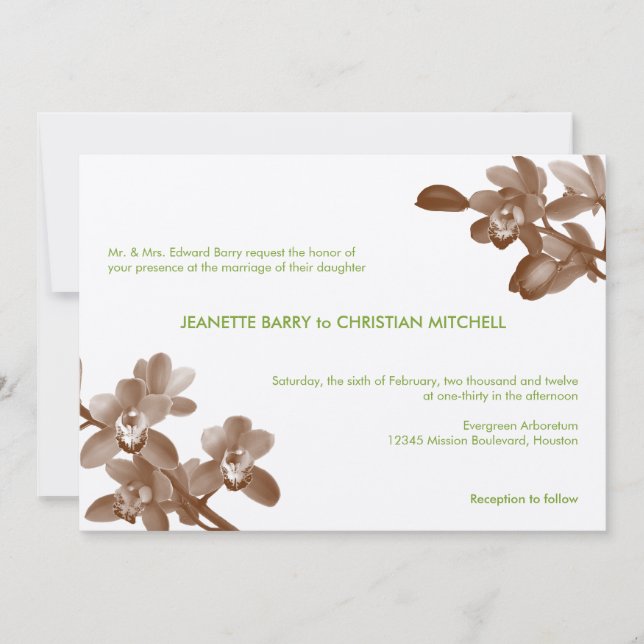 Invitation Orchid lover green ecru moderne (Devant)