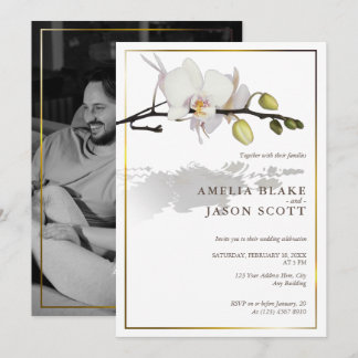 Invitation Orchidée blanche | Cadre Or | Mariage photo