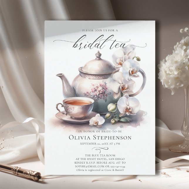 Invitation Orchidée blanche élégant ensemble classe de thé nu (bridal tea party white orchid elegant modern classic watercolor romantic sophisticated classy)