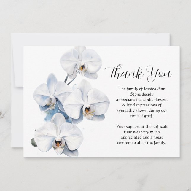 Invitation Orchidée blanche funérailles florales Merci de la  (Devant)