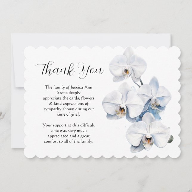Invitation Orchidée blanche funérailles florales Merci de la  (Devant)