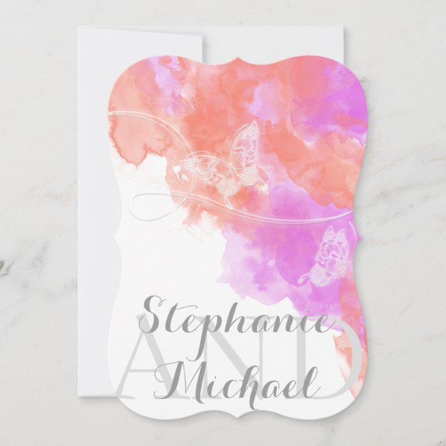 Invitation Orchidée corail Aquarelle Papillon Mariage Bliss (Devant)