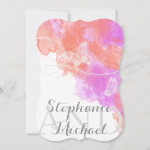 Invitation Orchidée corail Aquarelle Papillon Mariage Bliss