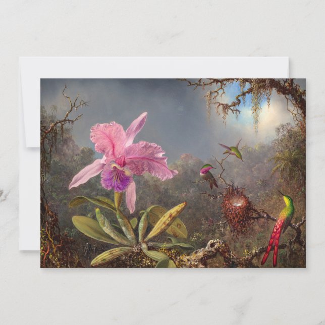 Invitation Orchidée de Cattleya et trois colibris par Heade (Devant)